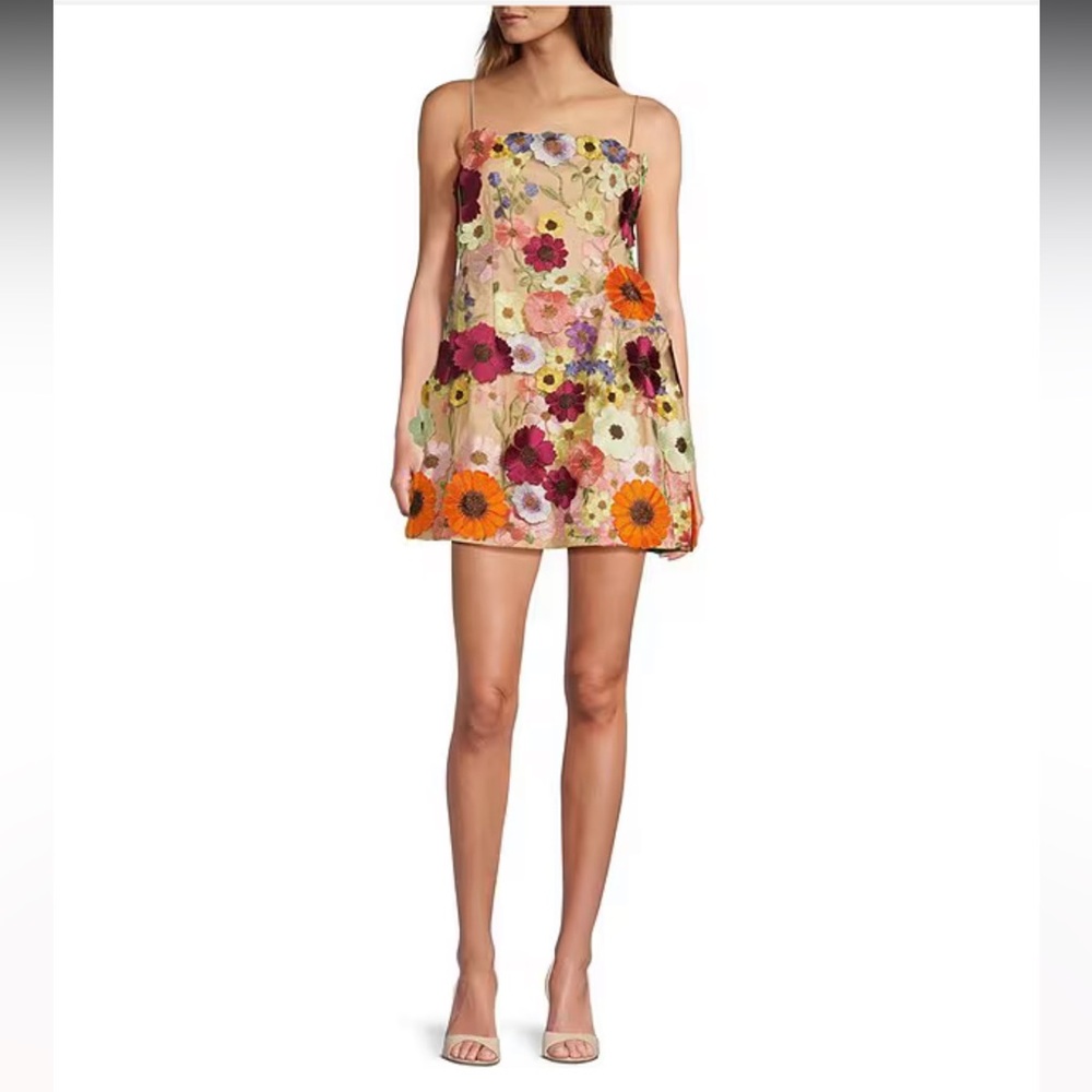 NWT Antonio Melani Sunny Multi Floral Applique Embroidered Mini Dress